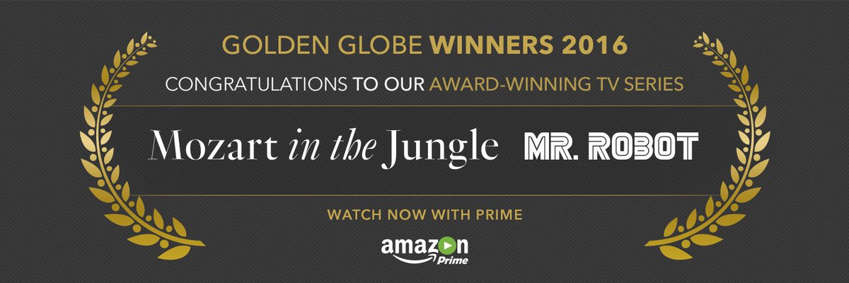 primevideouk's tweet photo. Congratulations to #MozartInTheJungle and #MrRobot on your #GoldenGlobe wins! https://t.co/wgiTonUFVZ
