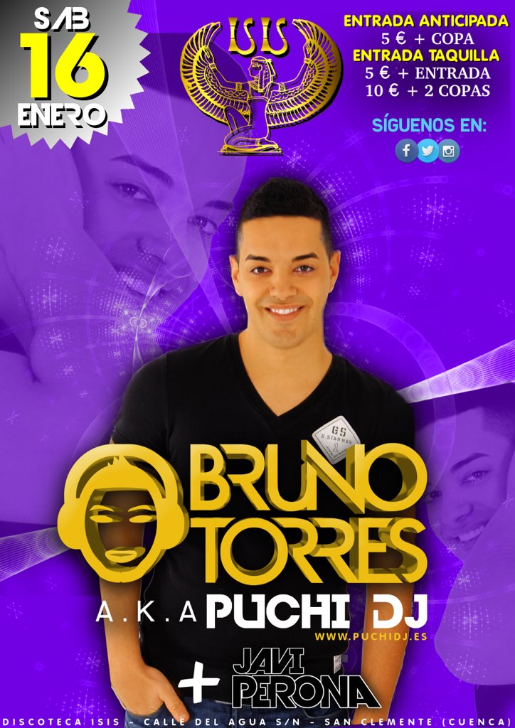 Este sábado 16 nos visita PUCHI DJ con muchísimas ganas de haceros bailar junto con JAVI PERONA.
Ready??