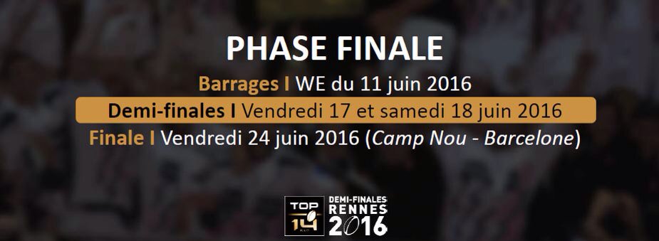 top14rugby's tweet photo. #ConfRennes2016
► Petit rappel des dates de la phase finale 2016, sachant que la J26 se jouera le w-e du 4 juin. https://t.co/NJshAWUWxp