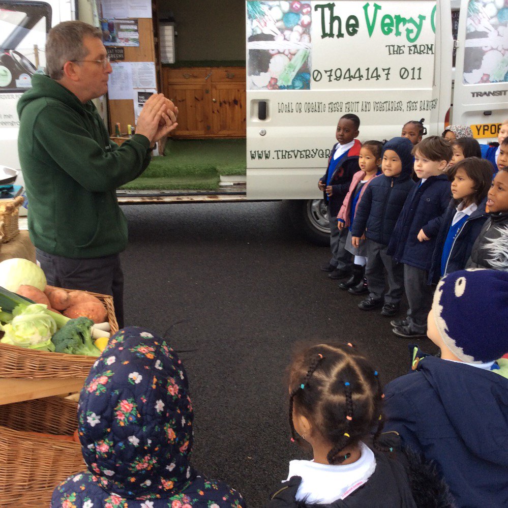 Great visit from Mike the greengrocer. We asked him which vegetables are the most hardest and crunchiest.