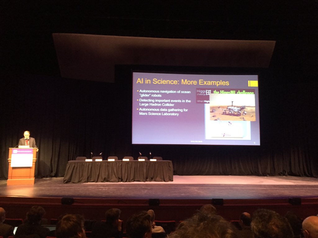 KyleCranmer's tweet image. A little too slow to get a good photo highlighting #Higgs Machine Learning Challenge at #FutureAI  @balazskegl