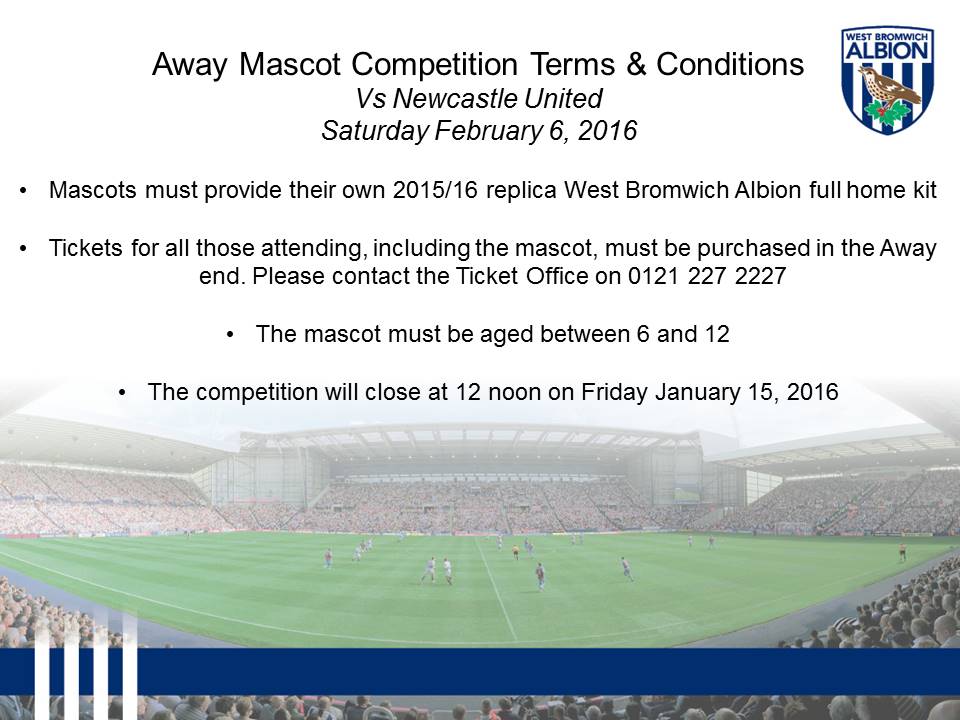 Follow &amp; RT to be in with the chance of being the Away Mascot at Newcastle United on February 6, 2016.