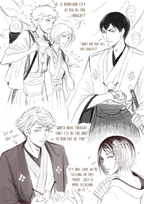 More sketches from my #Haikyuu samurai AU fic! Read it here: https://t.co/dxjZEeJSAf
#hq #ハイキュー 