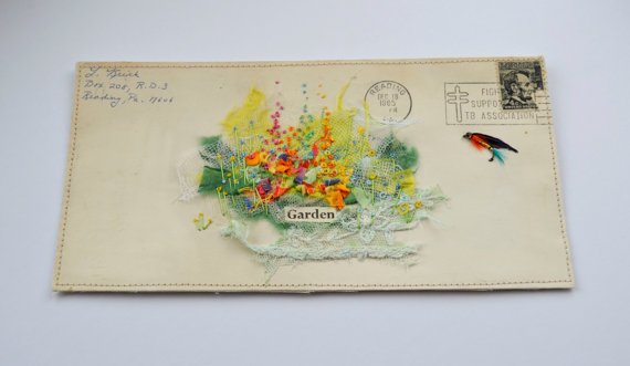 Absolutely stunning: beautiful delicate embroidery on vintage envelope #mailart #foundonEtsy etsy.com/uk/listing/261…