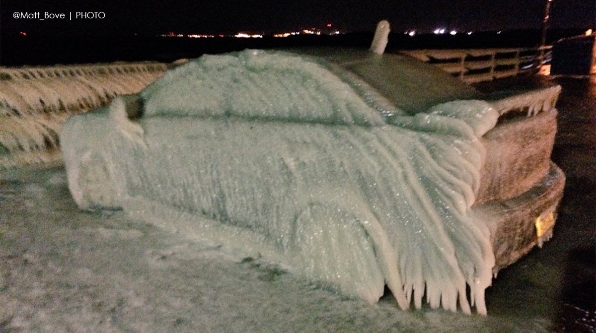GMA's tweet image. Parking your car next to Lake Erie when it's freezing outside results in one crazy photo. [PHOTO/@Matt_Bove]