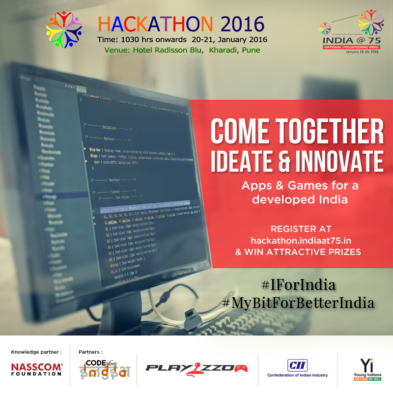 Indiaat75's tweet photo. Participate in Hackathon to create innovative apps for a better India! #IForIndia #MyBitForBetterIndia https://t.co/rqQUofInrK
