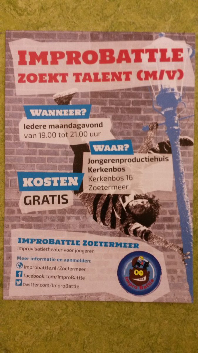 BuurtwerkZM's tweet photo. Wie komt er vanavond zijn schaamte aan de kant zetten bij #improbattle? Bij t #jongerenproductiehuis kerkenbos 16. https://t.co/vJ5YphInLv