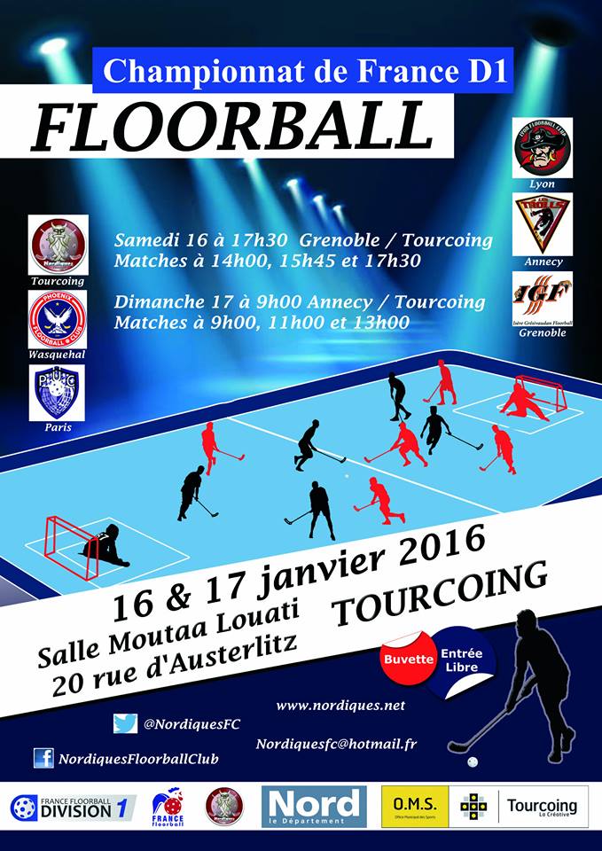 Samedi Championnats de France D1 de #Floorball à #Tourcoing RDV à Léo Lagrange samedi #TourcoingVilleSportive