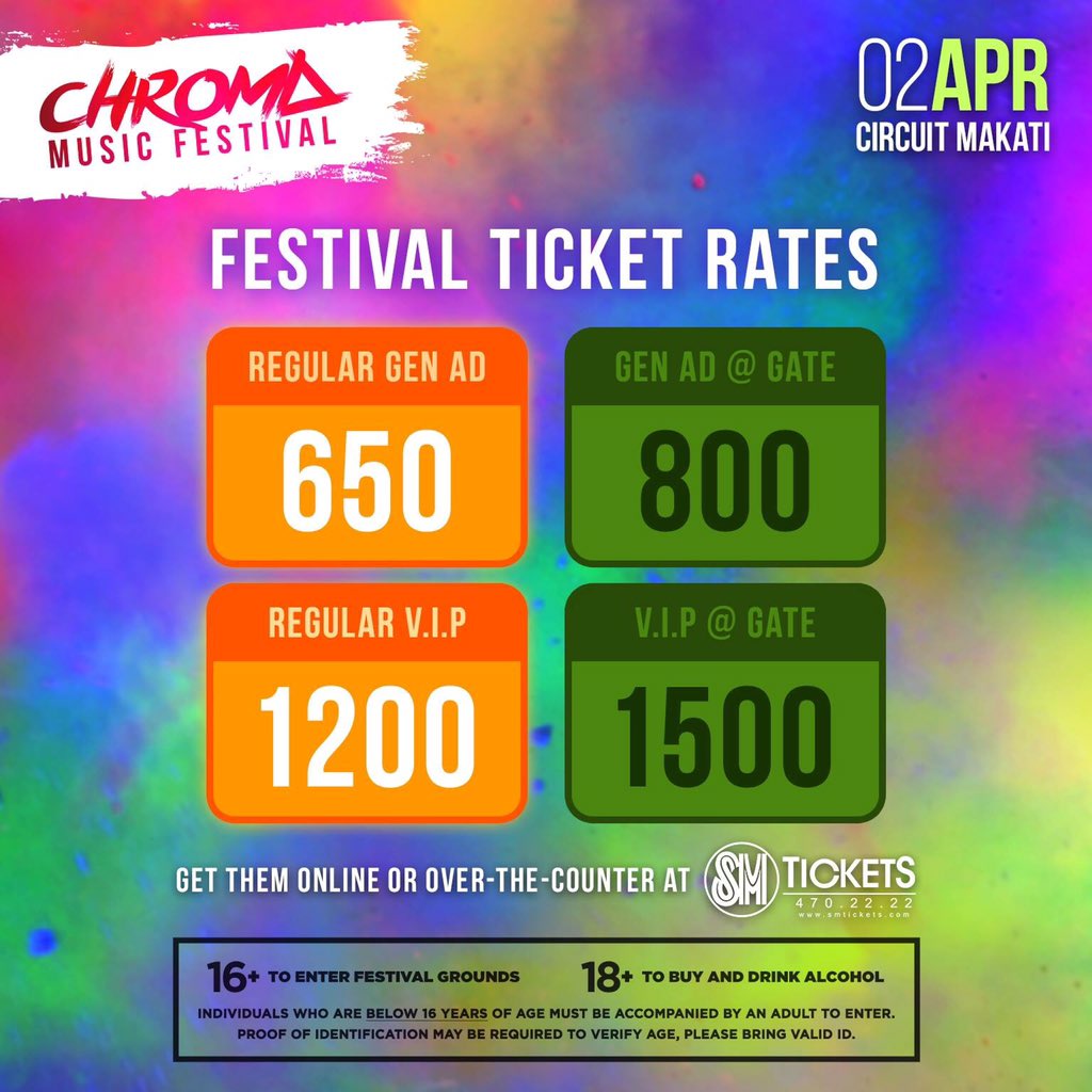chromamusicfest's tweet photo. For the benefit of the confused: Regular tickets on sale now. "@ GATE" tickets are those to be sold at the event. ☝😊 https://t.co/GVKlIRoYbu