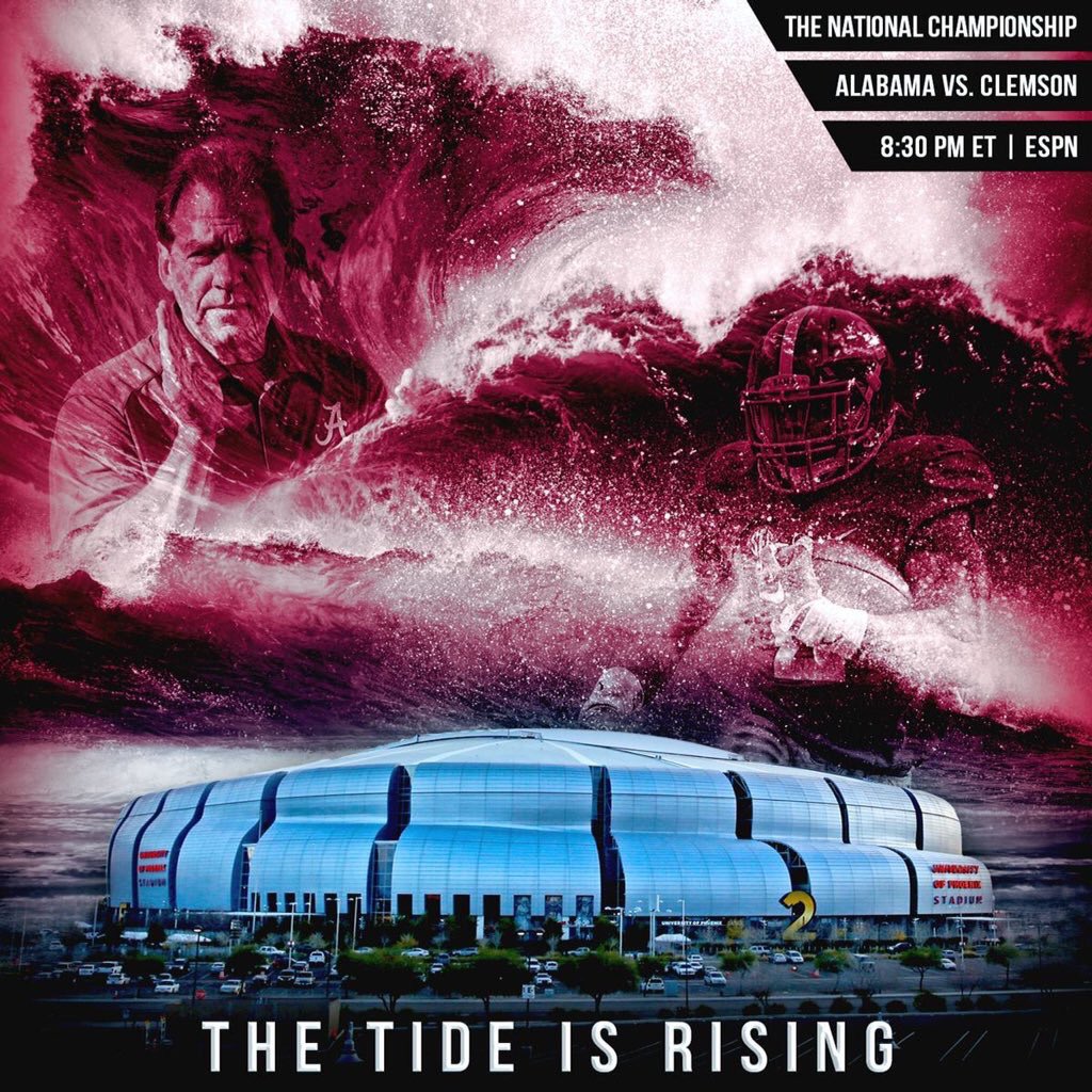 BamaPride4Ever's tweet photo. "Get up y'all! It's gameday! The Tide is Rising!" 🅰🏈🐘🌊 #16Soon #CFBPlayoff #NationalChampionship #WeLiveIt #RollTide https://t.co/GeNoHr4Jzc