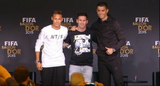 Footballogue's tweet photo. [#BallondOr] #Neymar, #Messi, #Cristiano ! 👏 https://t.co/LFGATlcca1