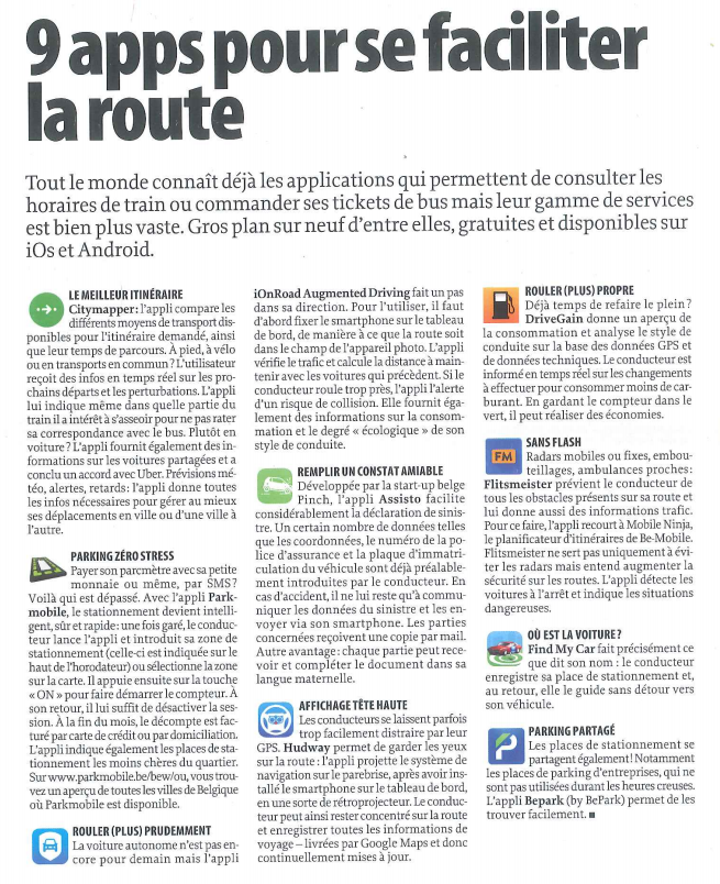 BePark_eu's tweet photo. 9 apps gratuite pour se faciliter la route @LeVif @Assisto_app #mobility #BeTech https://t.co/ZaJC8JN7Zc