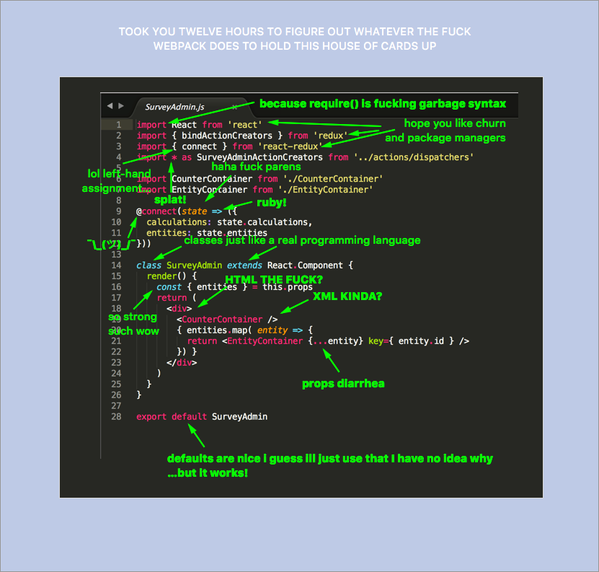 denyskoch's tweet photo. brave new world of #frontend and #javascript #bnjs #coding
source: https://t.co/VOUvaQ6uid https://t.co/F3k50UKWhD