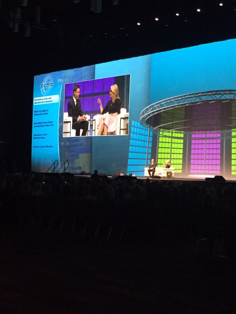 JamieMednansky's tweet photo. Opening general session at #pcmacl where @melrobbins interviews @Marriott CEO Arne Sorenson! #meetingprofs https://t.co/RGGDZWC3xc