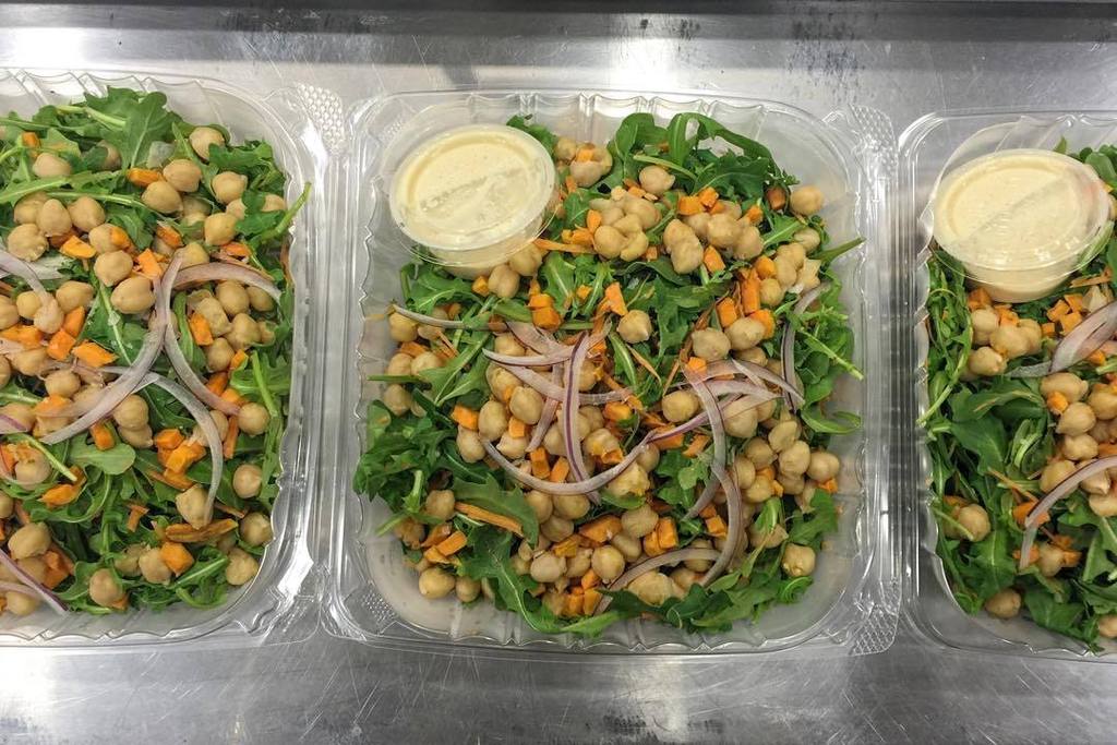 Sweet potato-chickpea salad, with carrot, red onion, and tahini dressing, served on a bed … ift.tt/1W010Qg