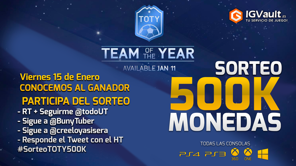 todoUT's tweet photo. RT + Seguirme @todoUT
- Segui a @creeloyasisera
- Segui a @BunyTuber
- Responde el Tweet con el HT #SorteoTOTY500K https://t.co/zu1oZaAgzT