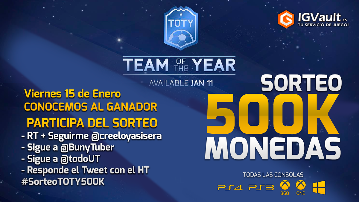 creeloyasisera's tweet photo. 🔄RT + Seguirme @creeloyasisera
- Sigue a @BunyTuber
- Sigue a @todoUT
Responde el Tweet con el HT #SorteoTOTY500K 💰 https://t.co/W8puBT4Y8I