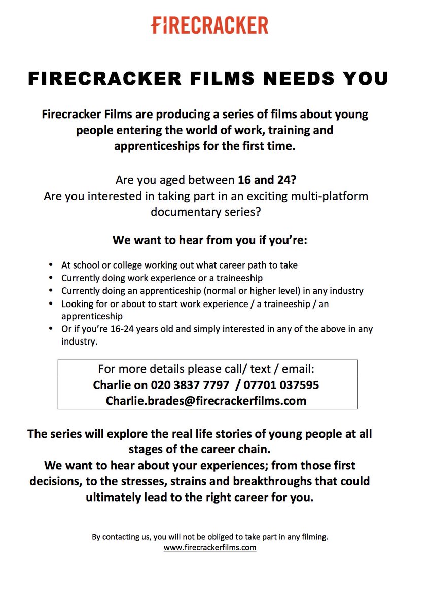 BradesCasting's tweet photo. @KnightPrint pls RT! looking for young apprentices for our new documentary! charlie.brades@firecrackerfilms.com https://t.co/epGdMnP2Ck