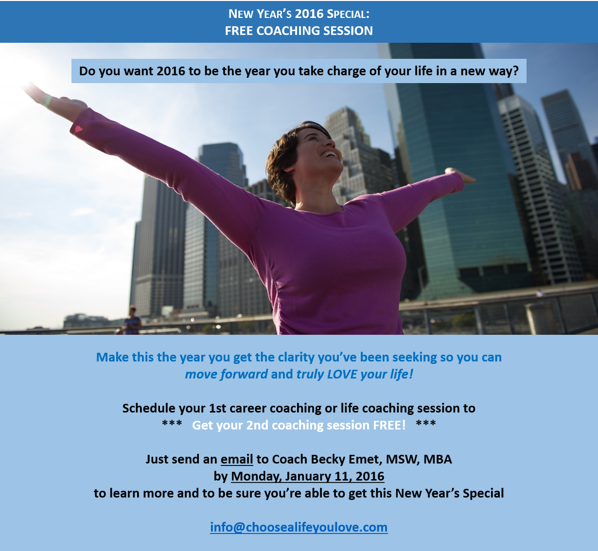 Get 2 #careercoaching or #lifecoaching sessions for the price of 1 if you email TODAY only! #careercoach #lifecoach