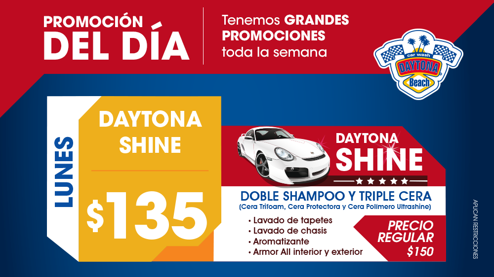 daytonatampico's tweet photo. Para que tengas un #FelizLunes te damos Daytona Shine ✨ doble shampoo y triple cera por sólo $135🚘 #Tampico #CdMad https://t.co/DYCqT9Wx96