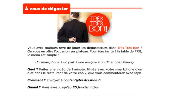 TTBonTV's tweet photo. Vous rêvez de rencontrer @frgaudry ? Pour gagner un dîner avec lui, mettez-vous dans la peau d'un #TTBon critique ! https://t.co/vtC7znTubJ