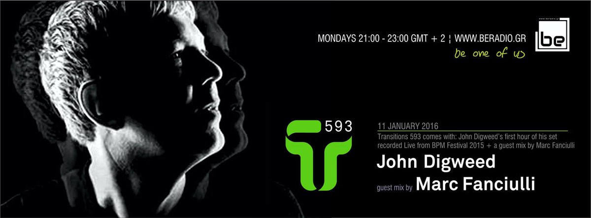beradioAthens's tweet photo. @DJJohnDigweed #Transitions +a guest mix of #Marc_Fanciulli from 21:00 till 23:00 gmt+2 at https://t.co/UHEh3ximqW https://t.co/MROmmvR6sx