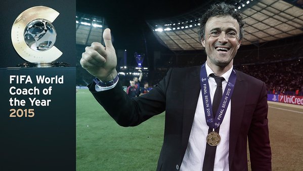 fcbarcelona_id's tweet photo. Luis Enrique Martínez, dinobatkan sebagai pelatih terbaik 2015. RT untuk memberikan selamat! #BallondOr https://t.co/NFGA6pZTRe