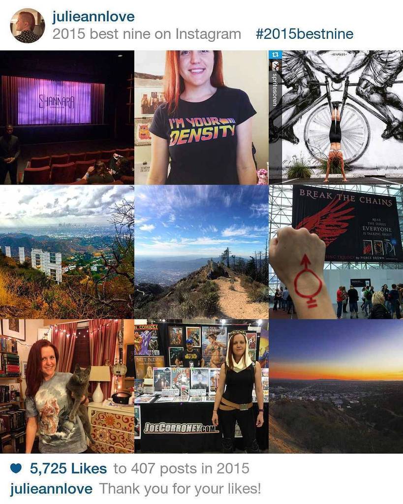 Julieanngrasso's tweet photo. #2015bestnine oh yeah! Much hiking, much geeking. Good year. :) #shannara #bttfday #krakit… https://t.co/QGBI8ClKci https://t.co/f05koN9Y33