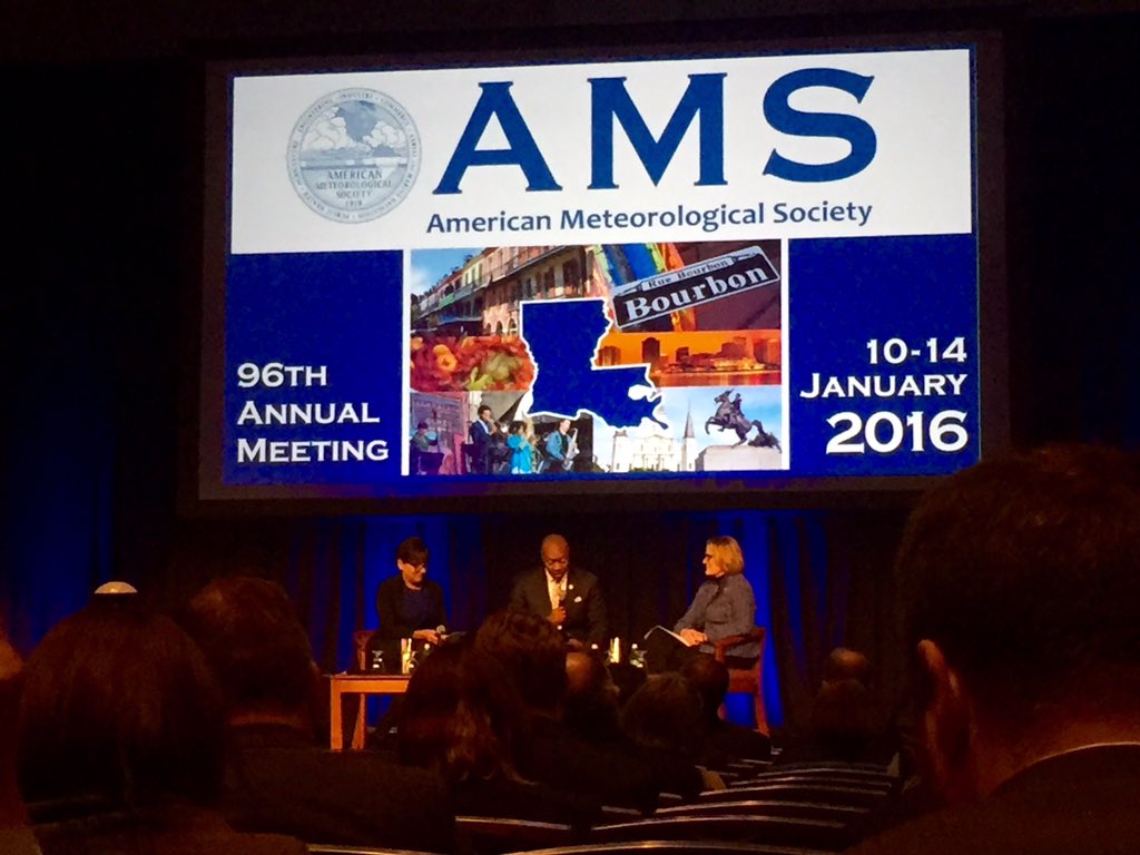 WeatherGeeks's tweet photo. Secretary of Commerce @PennyPritzker with @DrShepherd2013: "Demand for personalized forecasts is growing." #AMS2016 https://t.co/x6yeYlQqlA