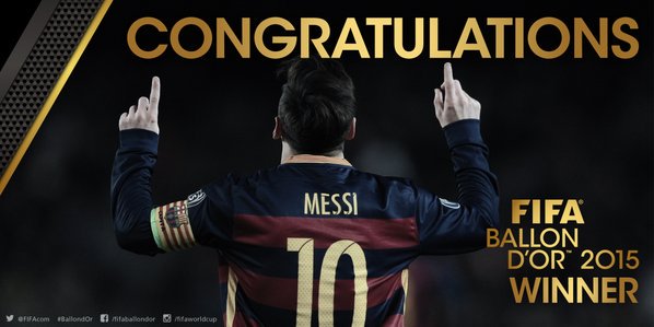 #LiveBolanet #BallondOr Congrats, LIONEL MESSI sukses meraih Ballon d'Or 2015 untuk kelima kalinya.