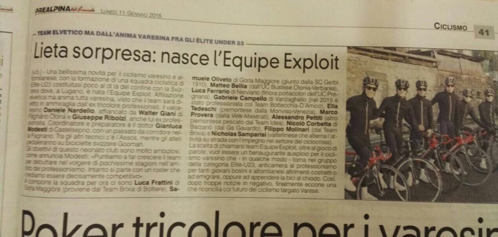 SamueleOliveto's tweet photo. Oggi @La_Prealpina! #equipeEXPLOIT2016 #ASSOSmangaYio #newseason #newteam https://t.co/9HLJSnWOLw
