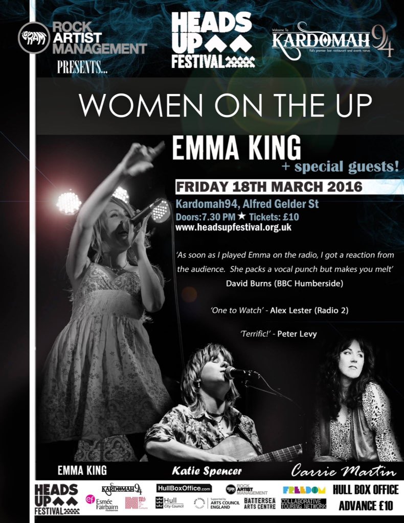 Women On The Up <a href="/Kardomah94/">Kardomah94</a> @HeadsUpHull  <a href="/emmakingmusic/">Emma King Music</a> @CarrieMartin259 <a href="/KRSpencerMusic/">Katie Spencer</a> 
seetickets.com/event/heads-up…