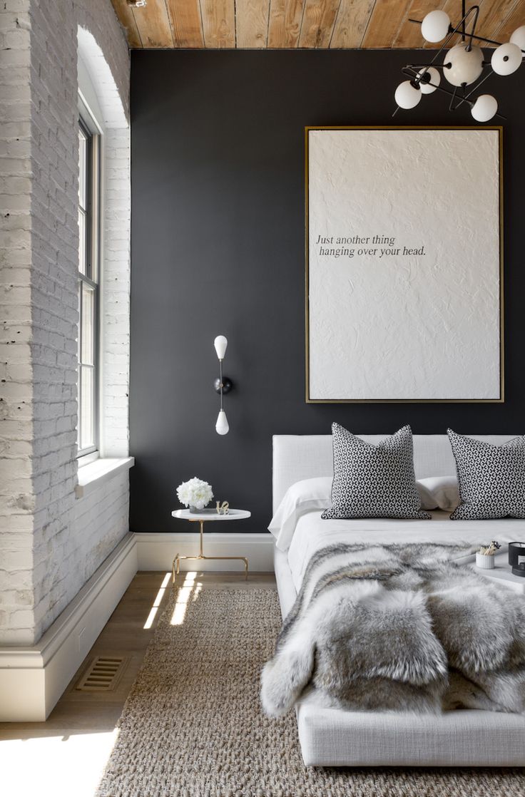 amaseth's tweet photo. Beautiful minimalist bedroom. Also, gotta love the sarcastic artwork. #PinterestPOTD #ainteriors https://t.co/xciTotGMP5