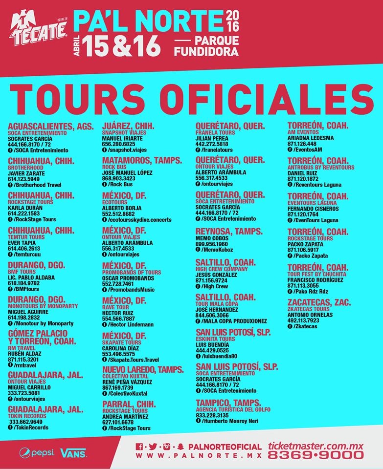 Inrocktv's tweet image. No te preocupes por nada, aprovecha los #tours oficiales del @PalNorteOficial y no te pierdas este gran festival!!!!