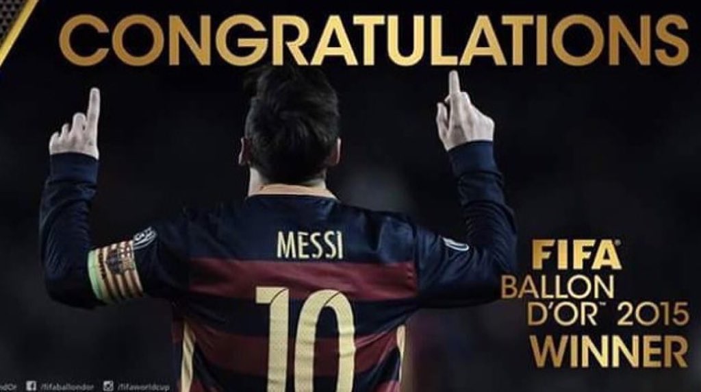 TMJPFifa's tweet photo. Congratulations Messi, the best footballer in the world!! #Messi #Ronaldo #Neymar #BallonDor ⚽️⚽️ https://t.co/IRUduuF8DP
