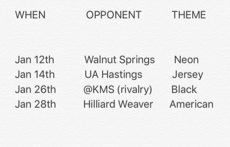 The next 4 big basketball games! All 7th grade start at 5 and are followed by the 8th grade around 6!