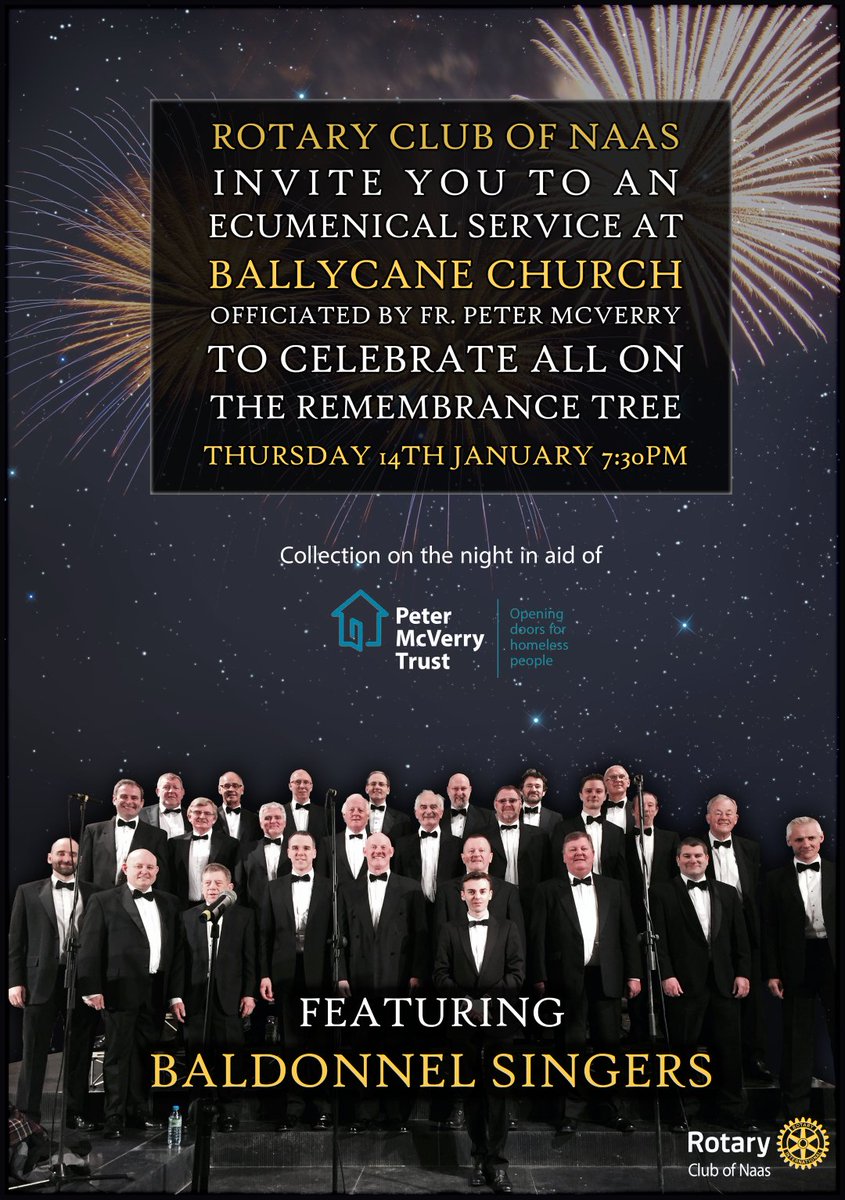 NaasRotaryClub's tweet photo. @naastown 
@baldonnelsing @NaasGAA @NaasGC  Peter McVerry &amp; Baldonnel choir with @NaasRotaryClub Invite you to... https://t.co/LNGOOoocMy