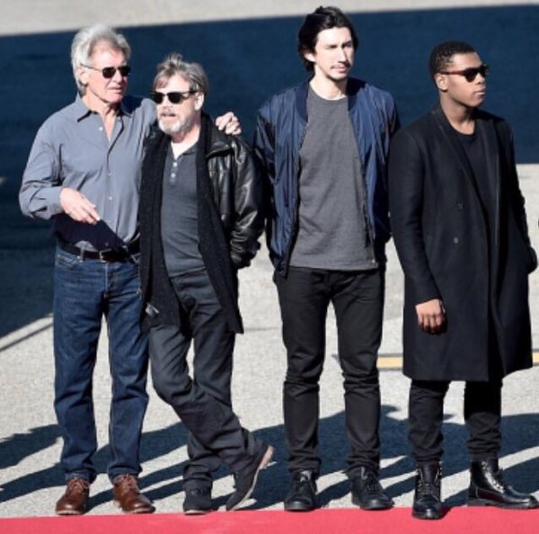 strwarscast's tweet photo. The men of The Force Awakens posing https://t.co/yR6P9b8qIL