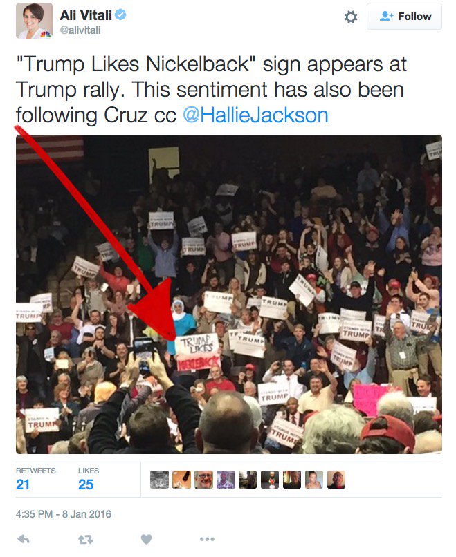 Guy Holding ‘Trump Likes Nickelback’ Sign Kicked Out of Donald Trump Rally puls.ly/5Hw45Q #musicnews