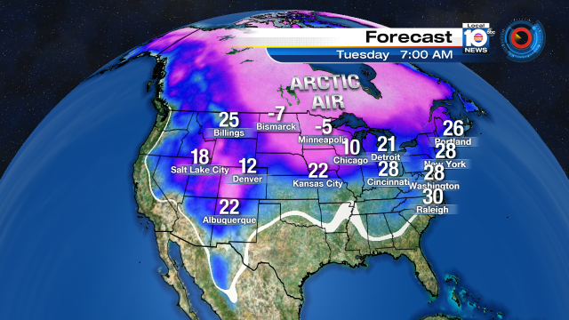 Arctic air sweeps parts of the U.S.  It will be a bone-chilling Tuesday morning for some! https://t.co/TcpIz0djxD