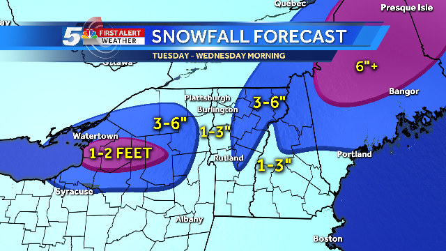 TomMessner's tweet photo. Snow arrives by Tuesday afternoon. Commute home may be tricky. Here's how much snow we're expecting through Wed AM https://t.co/YEhMWOSlr3