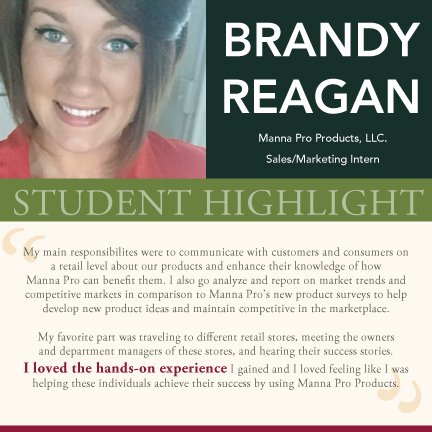 WilliamWoodsU's tweet photo. #Internships provide valuable experience for #WilliamWoods students. Brandy Reagan interned at #MannaPro Products. https://t.co/hrVIhQ9p8l