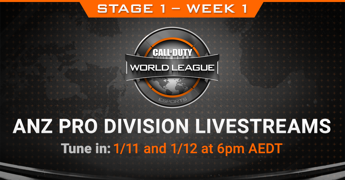 CODLeague's tweet image. Stage 1 of the Australia/New Zealand #CODWorldLeague Pro Division starts tonight at callofduty.com/CWL!
