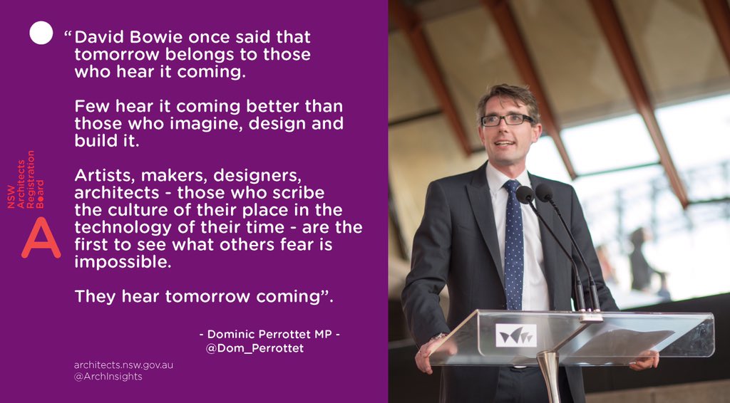 ArchInsights's tweet photo. "David Bowie once said tomorrow belongs to those who hear it coming.." @Dom_Perrottet's words from #SydArchFest 2014 https://t.co/OJRlUVzkSJ
