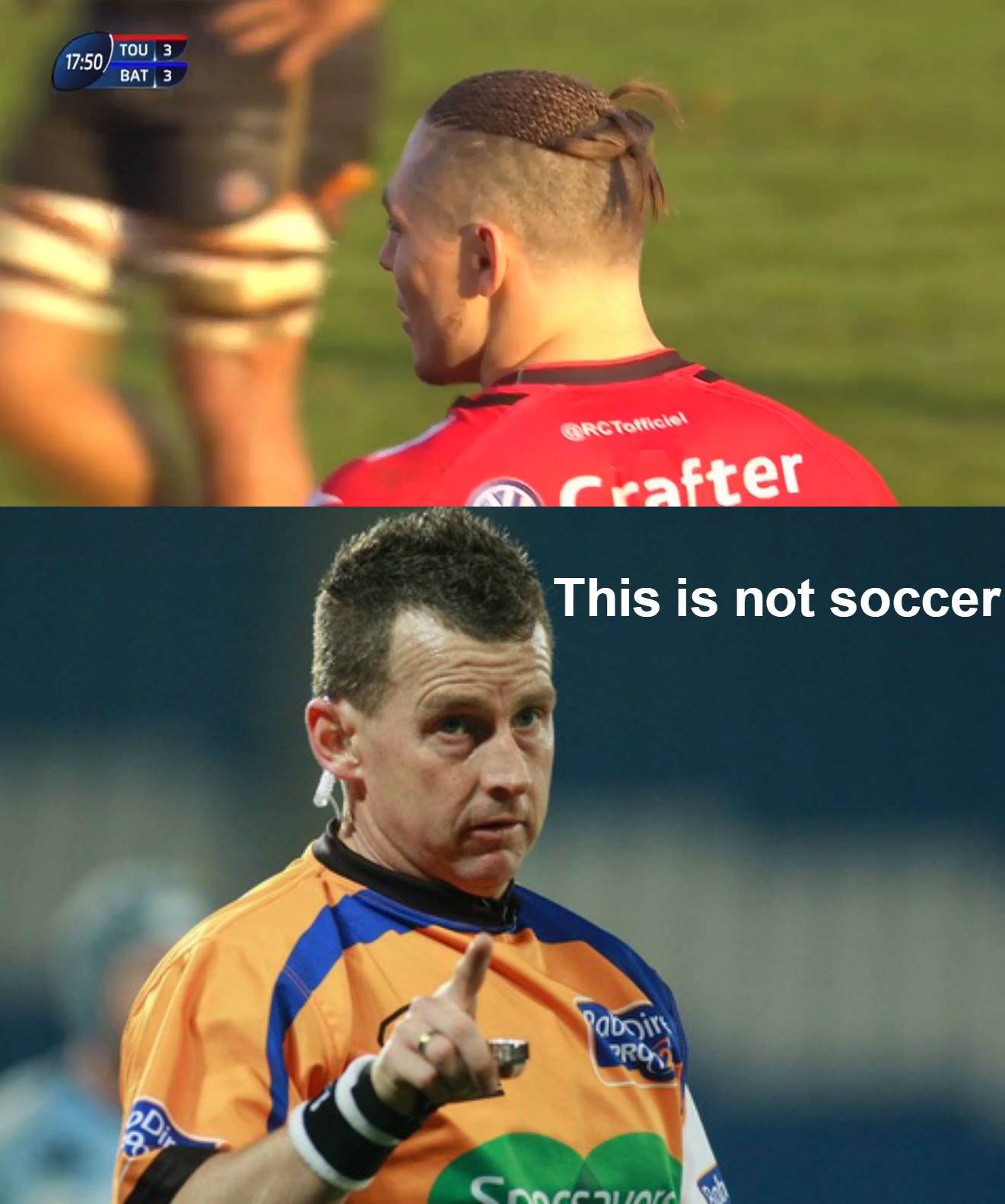 欧州楕円球事情 週末のバース戦でのトゥーロンのジェームズ オコナー の頭 いや 中身が本当に立派ならこんな髪型でも構わないとは思うんだが グラウンド外での減点行為が多いオコナー こっちに戻ってきてからも２輪で事故ってしばらく離脱してたし 元