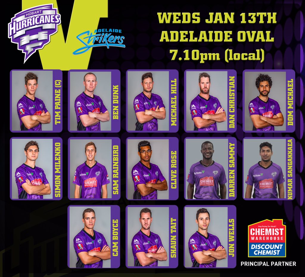 HurricanesBBL's tweet image. Squad named to take on @StrikersBBL on Weds night at Adel Oval #canetrain