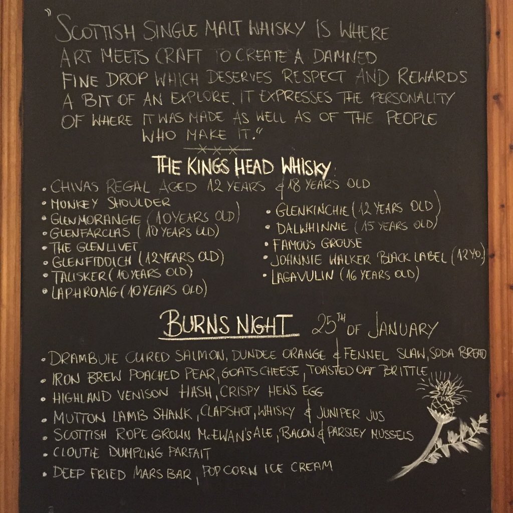 TheKingsHeadN21's tweet photo. Join us this January #exploretherange #whiskytide #discovery #BurnsNight #craftjourney #N21 @GeronimoPubs https://t.co/74XWZqFO2a