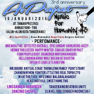 TODAY!!
3rd anniversary AS PROJECT
16 Januari 2016 at taman prestasi alun alun ahmad yani (kota tangerang) see u...