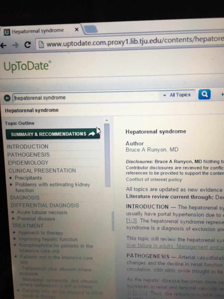 carlysedlock's tweet photo. #uptodate #hepatorenalsyndrome #medstudentlife https://t.co/A4Fsx96gpL