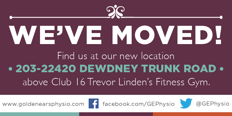 GEPhysio's tweet photo. Just a reminder that we've moved locations! You can now find us at 203-22420 Dewdney Trunk Road, above Club 16. https://t.co/1F3Mka0aIh